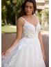 Beaded Ivory Lace Tulle V Back Dreamy Wedding Dress